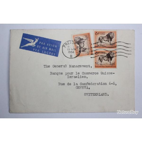 Enveloppe Afrique du sud cachet de la bank central par avion 1958