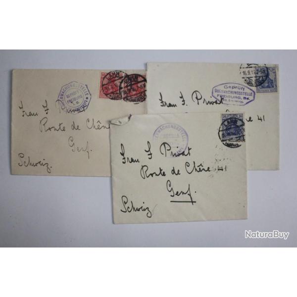 Lot enveloppes allemande avec cachet GEPRUFT FREIBURG diff�rent 1916
