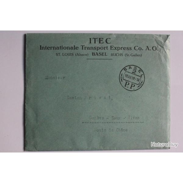 Lettre I.T.E.C B�le cachet BASEL 2 P.P 1919