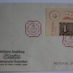 Timbres sur enveloppe centenaire du timbre Suisse PJ 1943