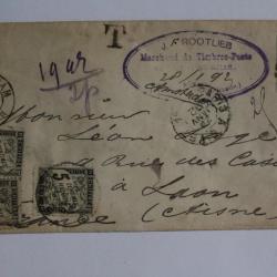 Timbres sur enveloppe France type duval 5c cachet J.Rootlieb 1892