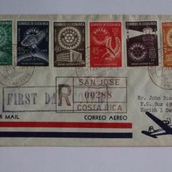 Timbres sur enveloppe Costa Rica FDC recommand&eacute; air mail 1956