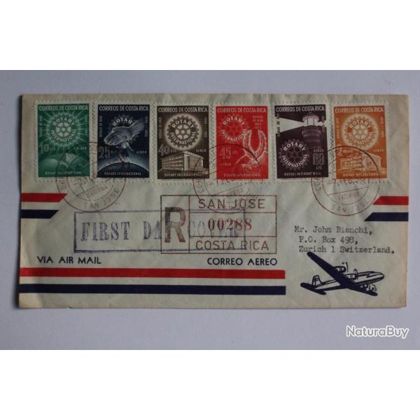 Timbres sur enveloppe Costa Rica FDC recommand� air mail 1956