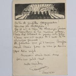 CPA Suisse illustration bois grav&eacute; G.E flamme Villegiaturez 1931