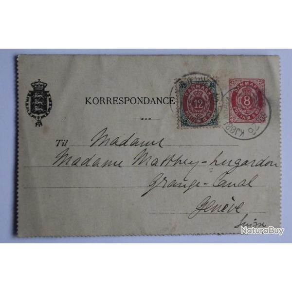 entier postal Danemark korrespondance 1892