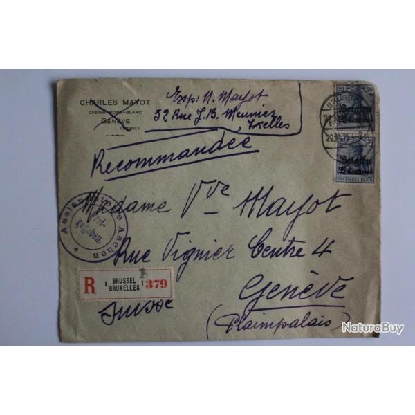 Timbres Belgien sur enveloppe recommander cachet Freigegeben 1915