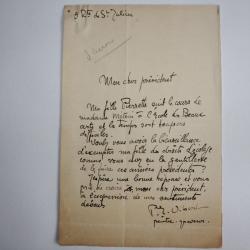 Lettre manuscrite sign&eacute;e Pierre Eug&egrave;ne Vibert Peintre Graveur Suisse