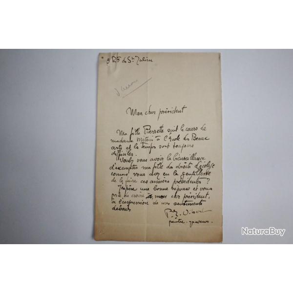 Lettre manuscrite sign�e Pierre Eug�ne Vibert Peintre Graveur Suisse