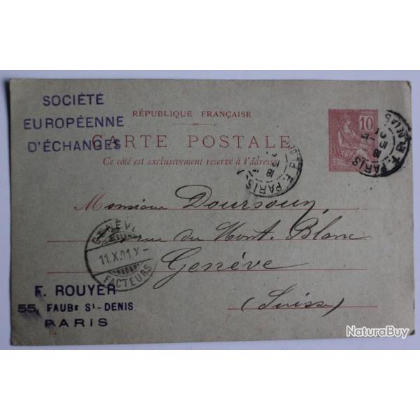 Entier postal France 1901 cachet soci�t� d'�change