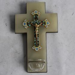 Bénitier émaux cloisonnés Limoges France XIXe siècle