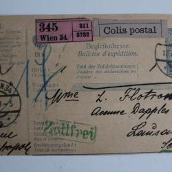 Bulletin d'expédition Autriche Vienne colis postale recommandé 1911