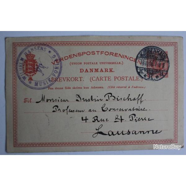 CPA entier postale Danmark 1906 cachet Wilhelm Hansens