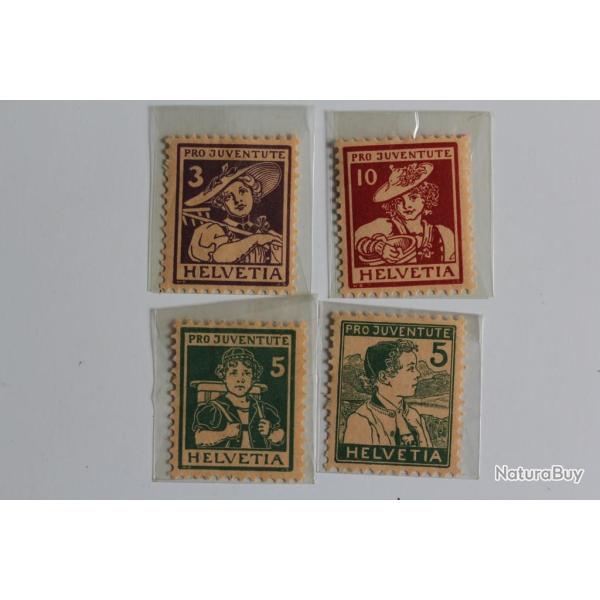 Timbres Suisse s�rie Helv�tie avec Cervin Costume 1915-1916