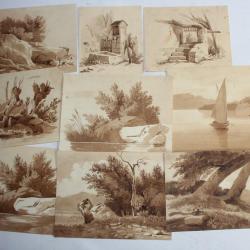 Dessins originaux &agrave; l'encre s&eacute;pia Fran&ccedil;ois DIDAY ou Alexandre CALAME