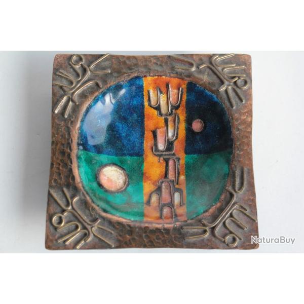 Coupelle �maux cuivre martel� Inde Larsen Toubro