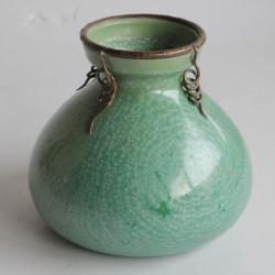 Ancien vase c&eacute;ramique &agrave; cristallisations Bambou