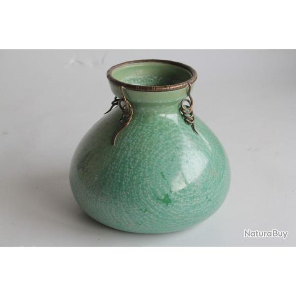 Ancien vase c�ramique � cristallisations Bambou