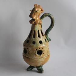 Photophore Br&ucirc;le-encens zoomorphe c&eacute;ramique Coq