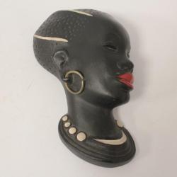 Masque mural c&eacute;ramique femme africaine Gmundner Keramik Autriche