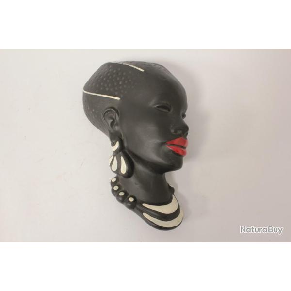 Masque mural c�ramique femme africaine Gmundner Keramik Autriche