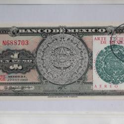 Billet 1 Peso 1969 Mexique timbre oblit&eacute;r&eacute; Peso mexicain scandaleux