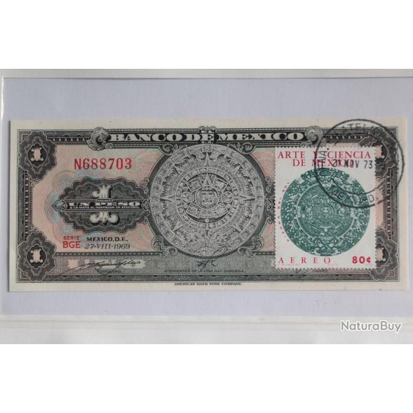 Billet 1 Peso 1969 Mexique timbre oblit�r� Peso mexicain scandaleux