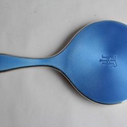 Miroir Face &agrave; main argent &eacute;maill&eacute; guilloch&eacute;