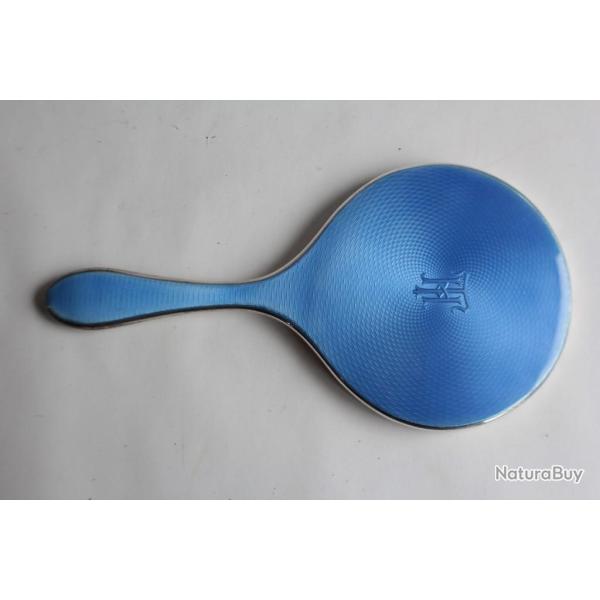 Miroir Face � main argent �maill� guilloch�