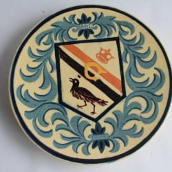Plat terre verniss&eacute;e Ren&eacute; NICOLE Armoirie GOLAY c&eacute;ramique Savoyarde