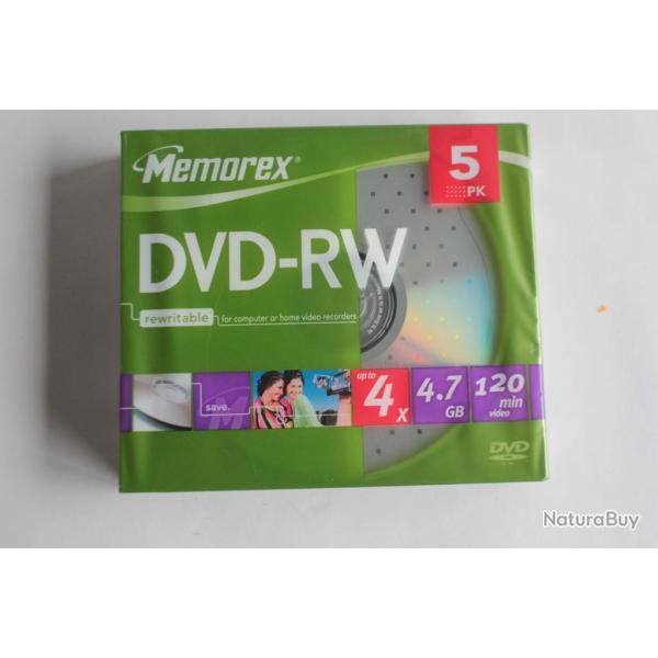 Lot 5 dvd+rw 4.7 gb / 120 min Memorex