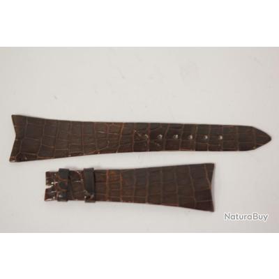 Bracelet Montre Vintage Universal Genève En Cuir Croco Marron - Largeur 22mm, Occasion