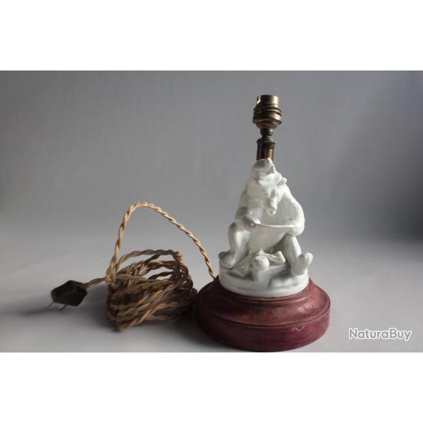 Pied de lampe Ours pipe journal porcelaine For�t noire