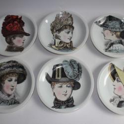 6 Assiettes Porcelaine de Paris Femmes aux chapeaux Mode