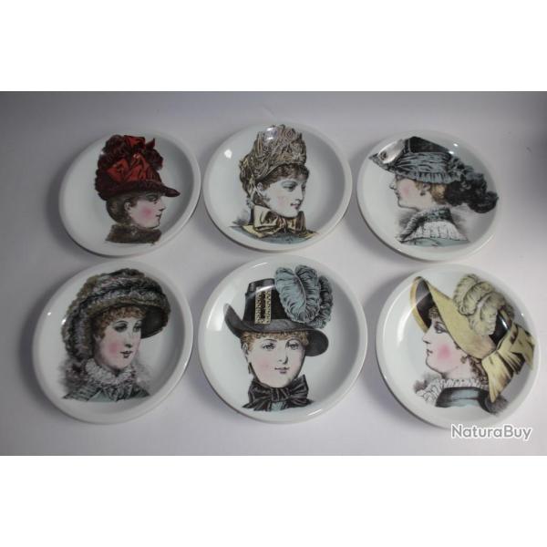 6 Assiettes Porcelaine de Paris Femmes aux chapeaux Mode