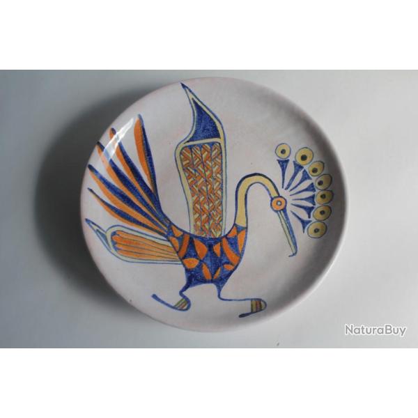 LIFAS Assiette c�ramique �maill�e Oiseau Bonifas