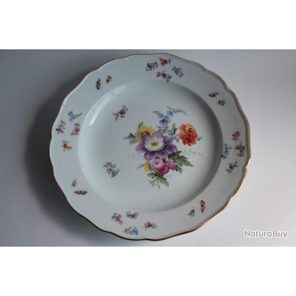 MEISSEN Assiette porcelaine Fleurs Papillons XIXe si�cle