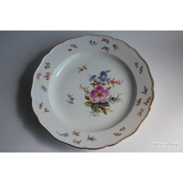 MEISSEN Assiette porcelaine Fleurs Papillons XIXe si�cle