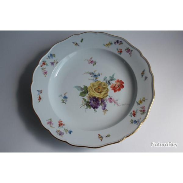MEISSEN Assiette porcelaine Fleurs Papillons XIXe si�cle