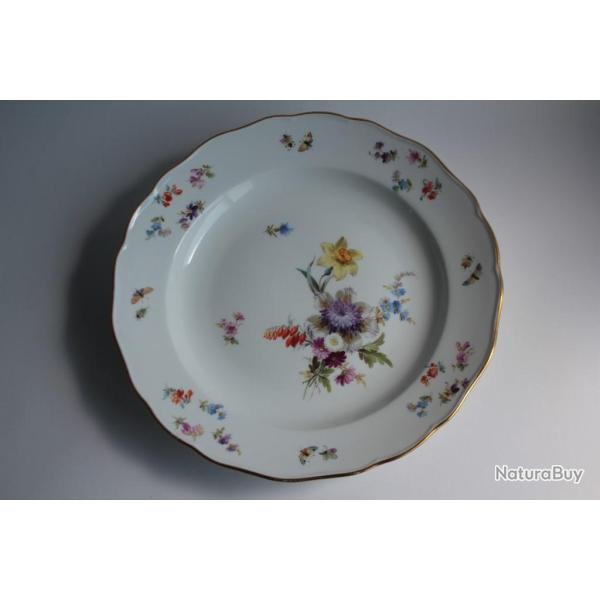 MEISSEN Assiette porcelaine Fleurs Papillons XIXe si�cle