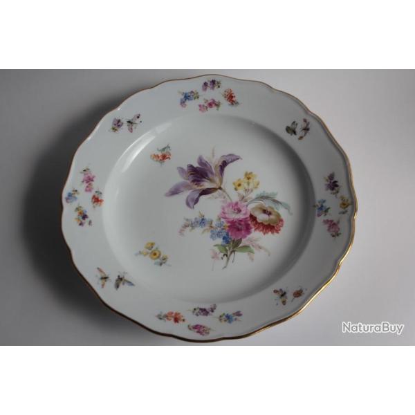 MEISSEN Assiette porcelaine Fleurs Papillons XIXe si�cle