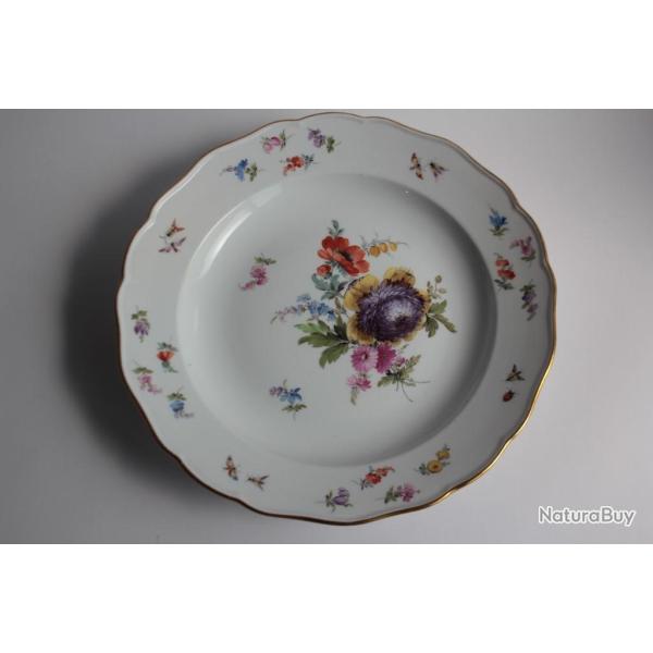 MEISSEN Assiette porcelaine Fleurs Papillons XIXe si�cle