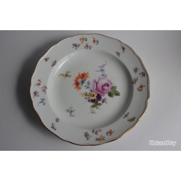 MEISSEN Assiette porcelaine Fleurs Papillons XIXe si�cle