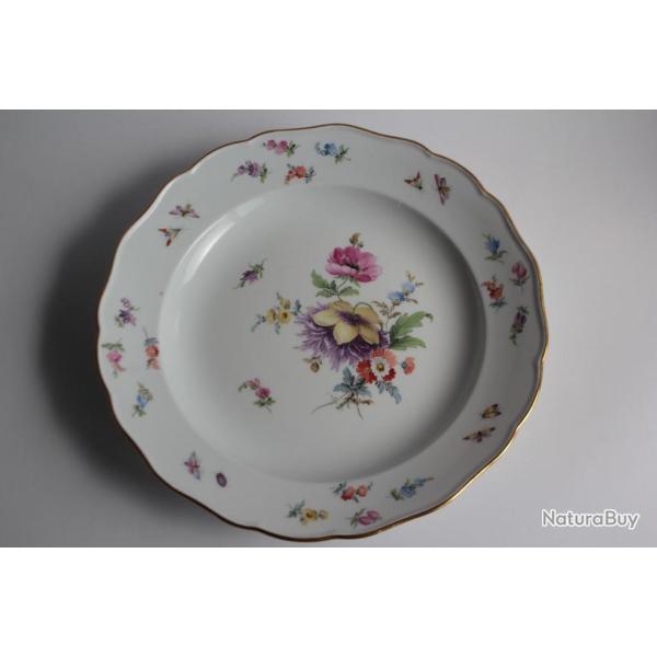 MEISSEN Assiette porcelaine Fleurs Papillons XIXe si�cle