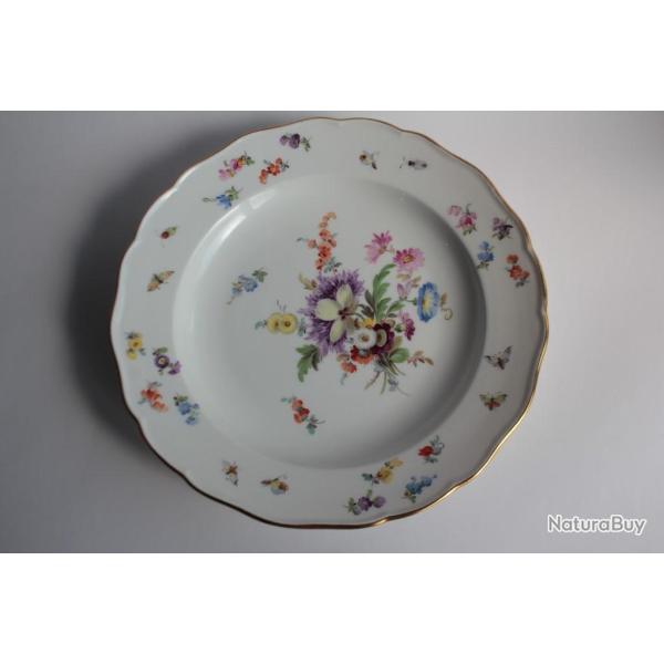 MEISSEN Assiette porcelaine Fleurs Papillons XIXe si�cle