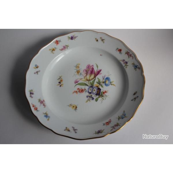 MEISSEN Assiette porcelaine Fleurs Papillons XIXe si�cle