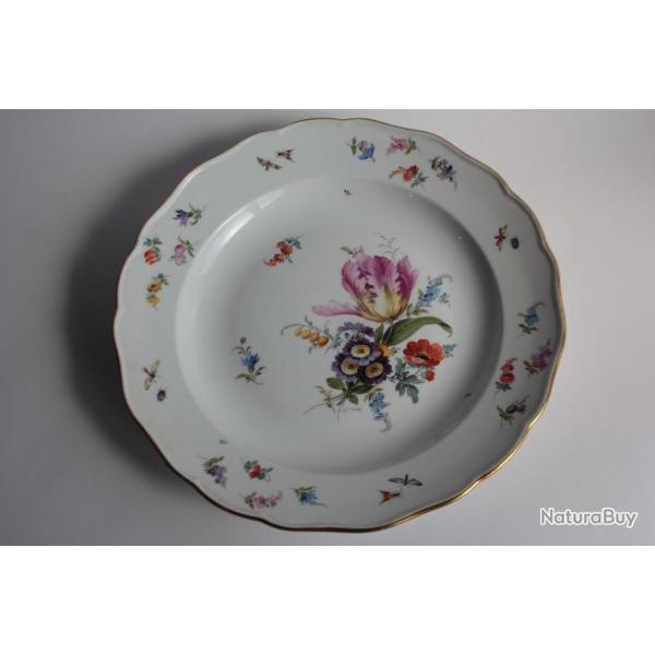 MEISSEN Assiette porcelaine Fleurs Papillons XIXe si�cle