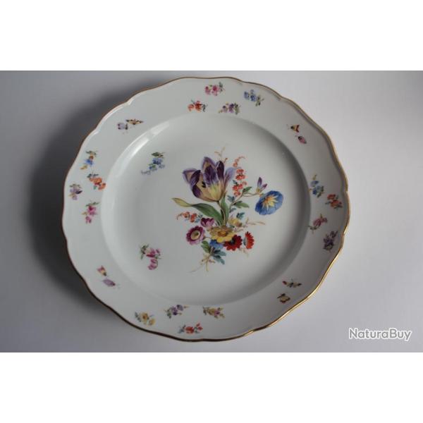 MEISSEN Assiette porcelaine Fleurs Papillons XIXe si�cle