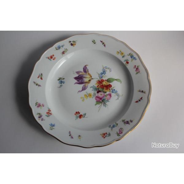 MEISSEN Assiette porcelaine Fleurs Papillons XIXe si�cle
