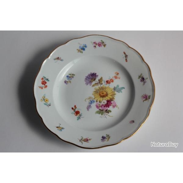 MEISSEN Assiette � dessert porcelaine Fleurs Papillons XIXe si�cle