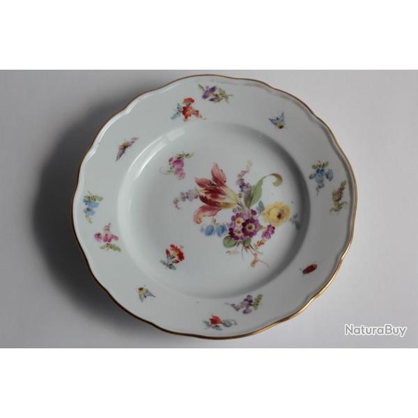 MEISSEN Assiette � dessert porcelaine Fleurs Papillons XIXe si�cle